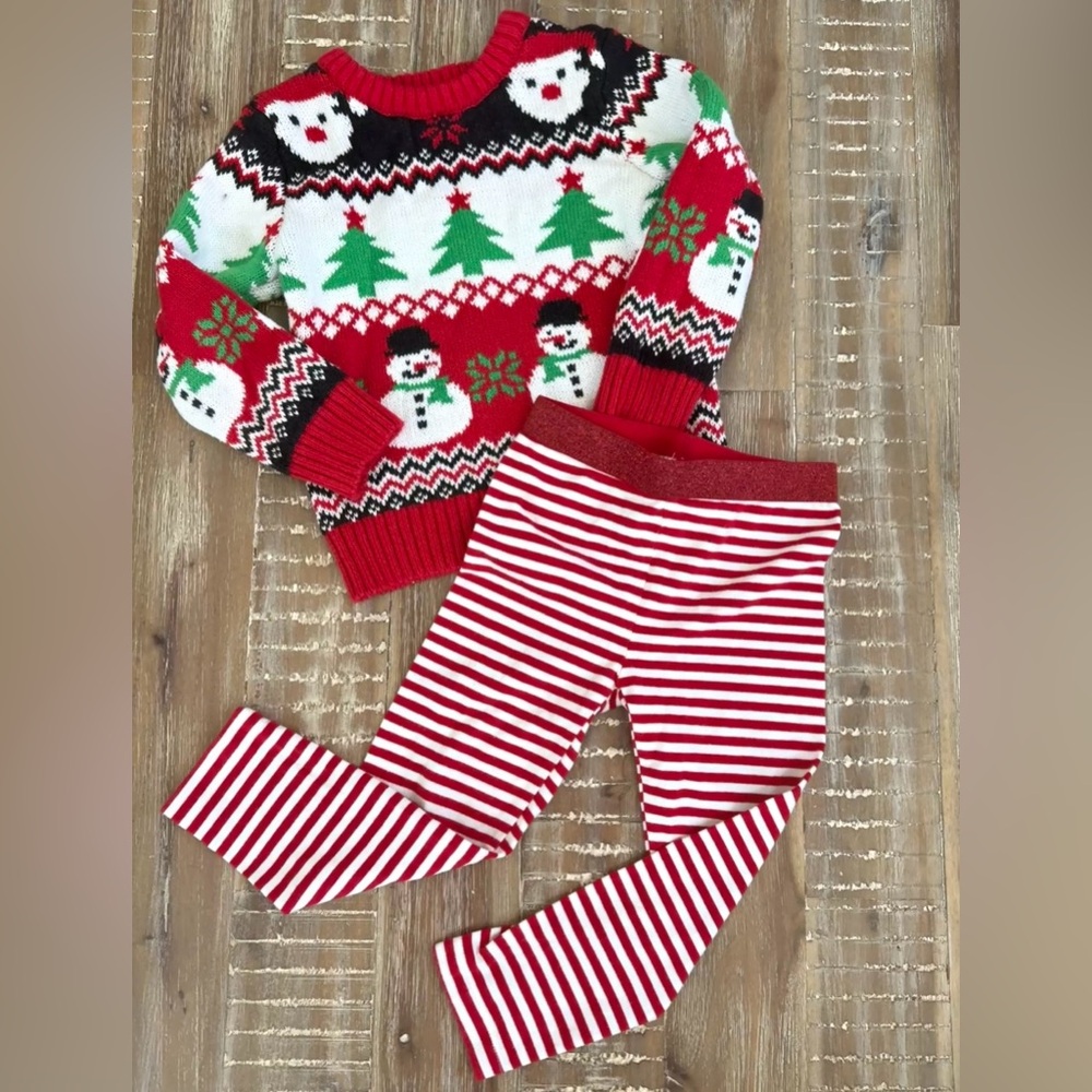 Holiday Time Christmas 2 Piece Legging and sweater Set 3T